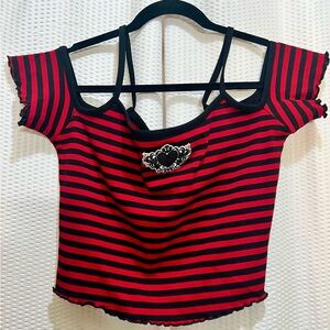 Midnight Hour Red and Black Striped Crop Top